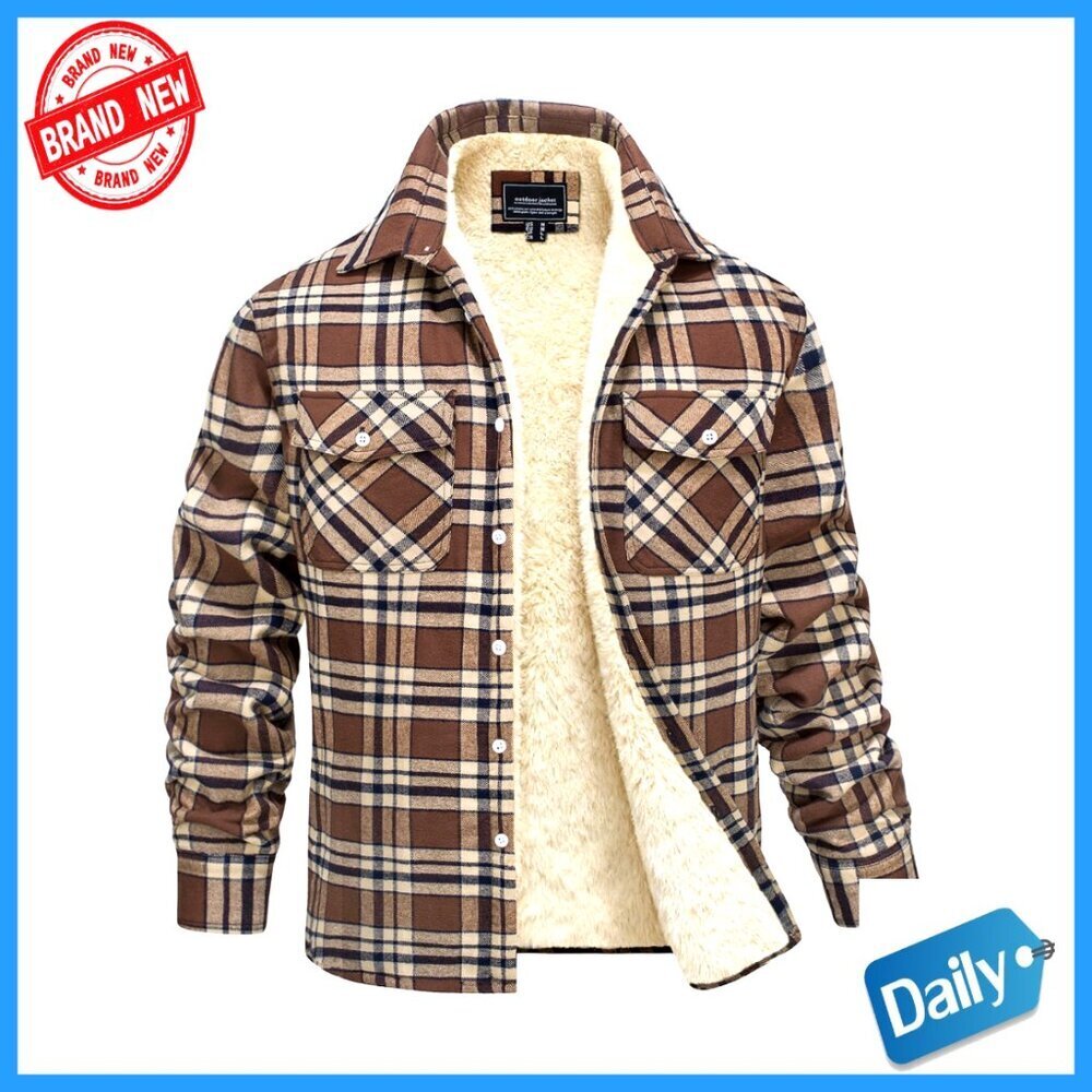Classic Plaid Flannel Sherpa Lined Jacket Soft Thickened Casual Outdoor Travel